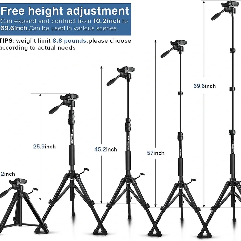 Nianyiso Bj368 Camera Tripod Stand 3-way Swivel Detachable, Portable Monopod